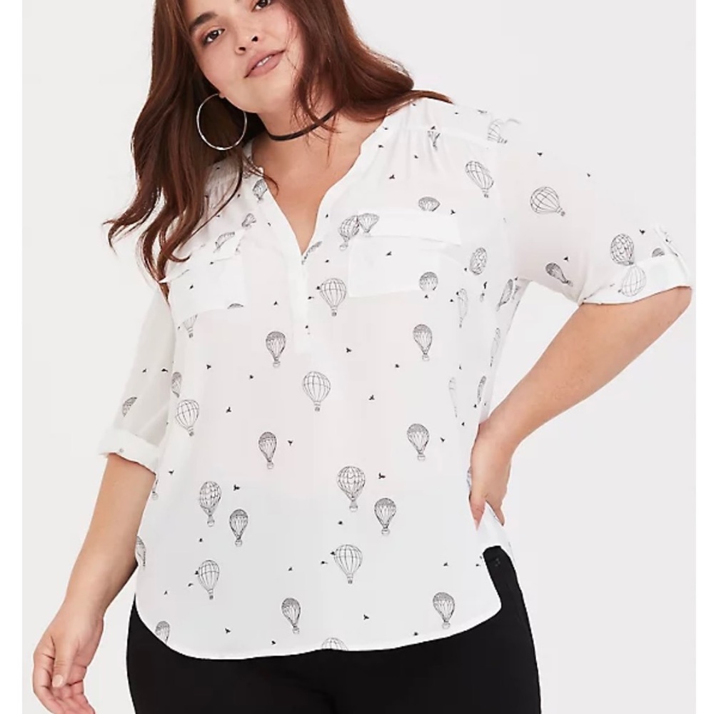 White georgette hot air balloon print blouse